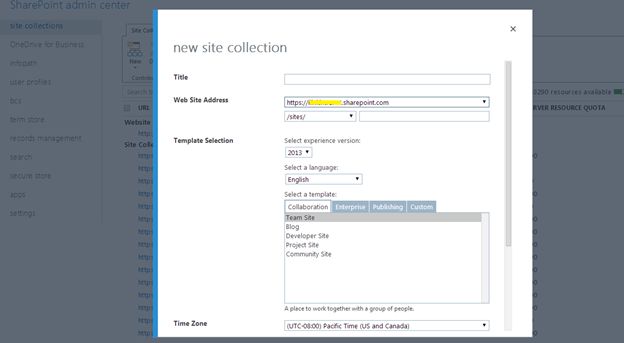 Creating Site Collection